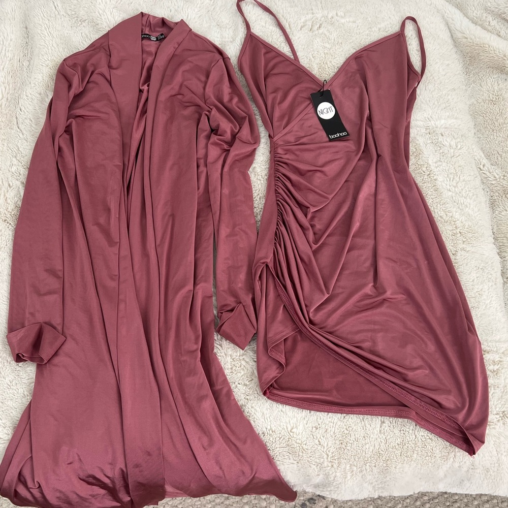 Boohoo | Dusty Rose Set with Duster | Never Worn